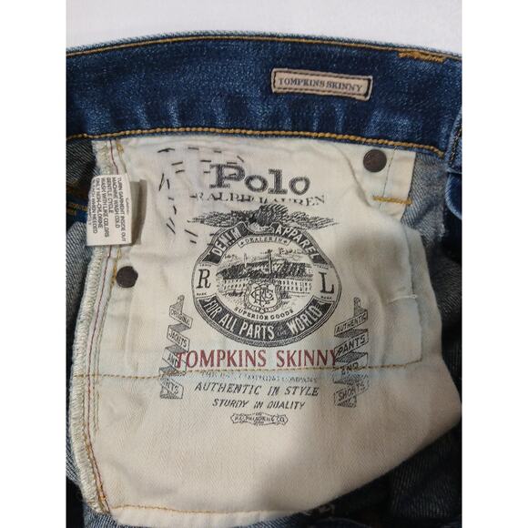 Polo Ralph Lauren Jeans 29 Tompkins Patches Distressed Skater Skinny Band Preppy - Picture 7 of 12